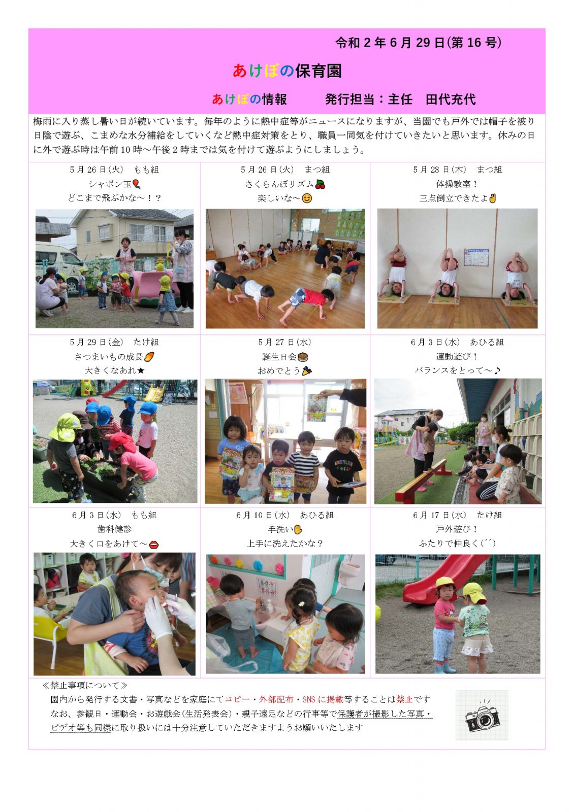あけぼの情報 年6月29日 第16号 あけぼの保育園 あけぼの情報 年6月29日 第16号 あけぼの保育園